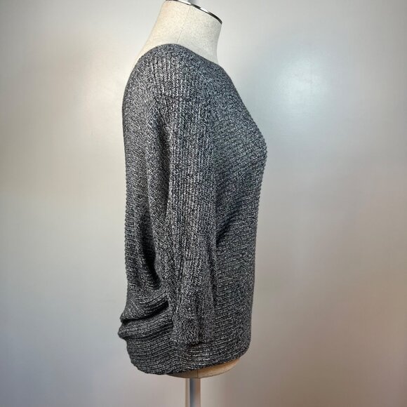 EXPRESS Black and White Marled Mesh Dolman 3/4 Sleeve Knit Sweater Size Medium - Picture 3 of 9